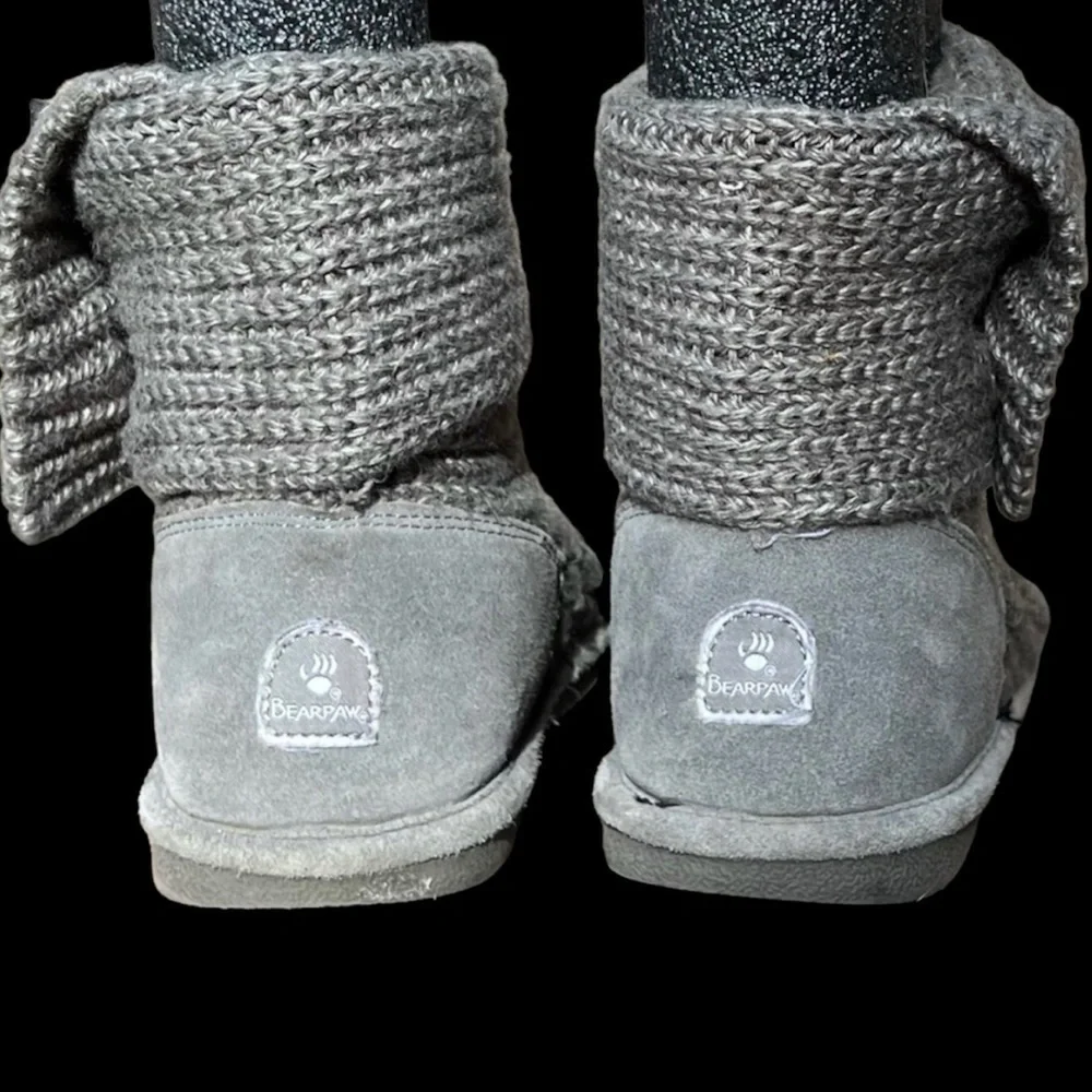 🌻Bearpaw Girl's Grey Tall (or Short) Comfortable Knit Outdoor Boots Size 5